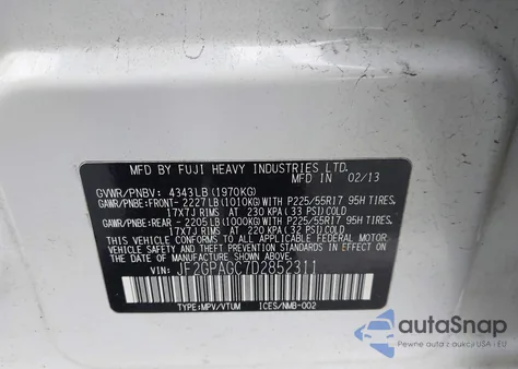 2013 Subaru Xv Crosstrek 2.0I Limited from USA, damaged, VIN JF2GPAGC7D2852311